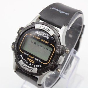 Vintage Aqualite Digital Watch Unisex Black Tone Retron Sports Alarm WR100 Y2K